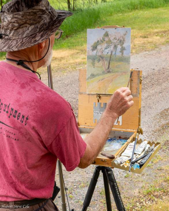 Randy Palmer with his oils and easel